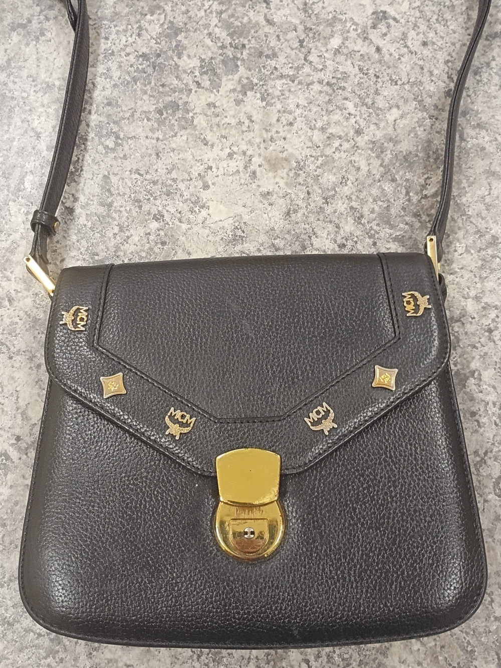 MCM Black Leather Crossbody with Gold Logo Studs - Picture 3 of 14